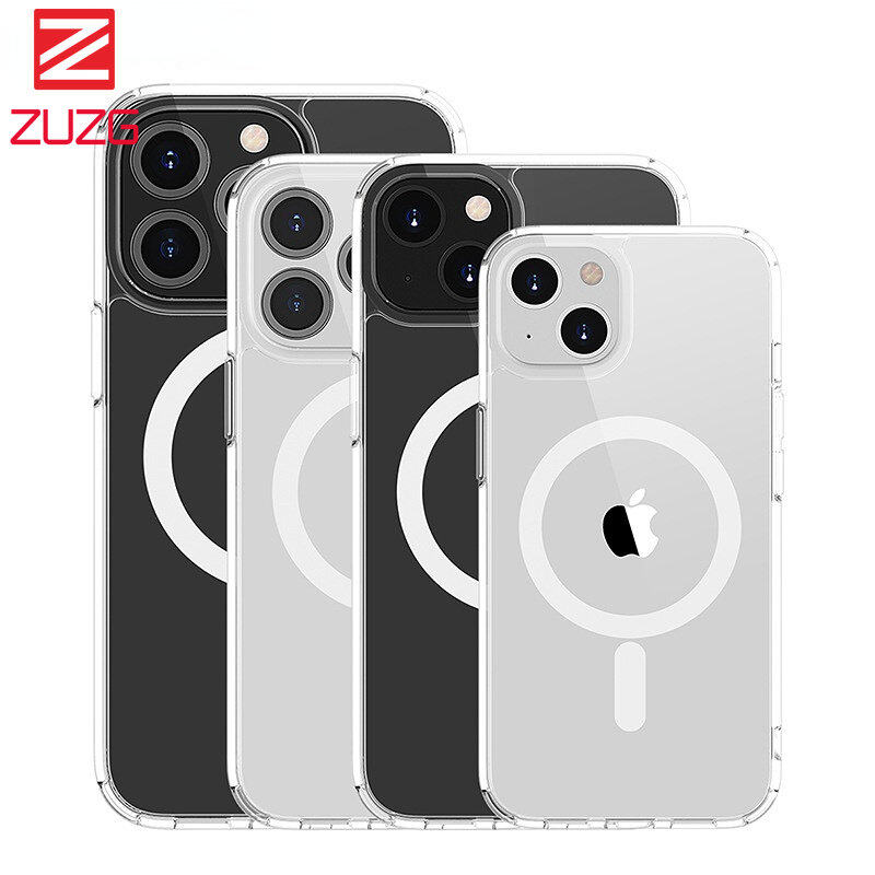 ZUZG Strong Magnetic Clear For iPhone 16 Pro Max ~12 Series 11 Pro Max Mini Case [Non Yellowing] [MIL-Grade Drop Protection] Compatible with MagSafe Shockproof Protective Slim Thin Cover
