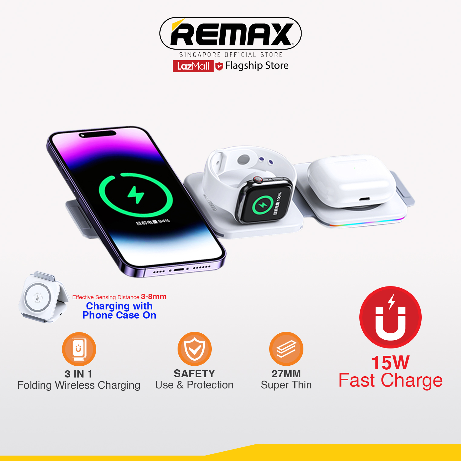 [Remax Energy] RP-W72 Limitless Series 22.5W 3 In 1 Folding Portable Magnetic Wireless Charger