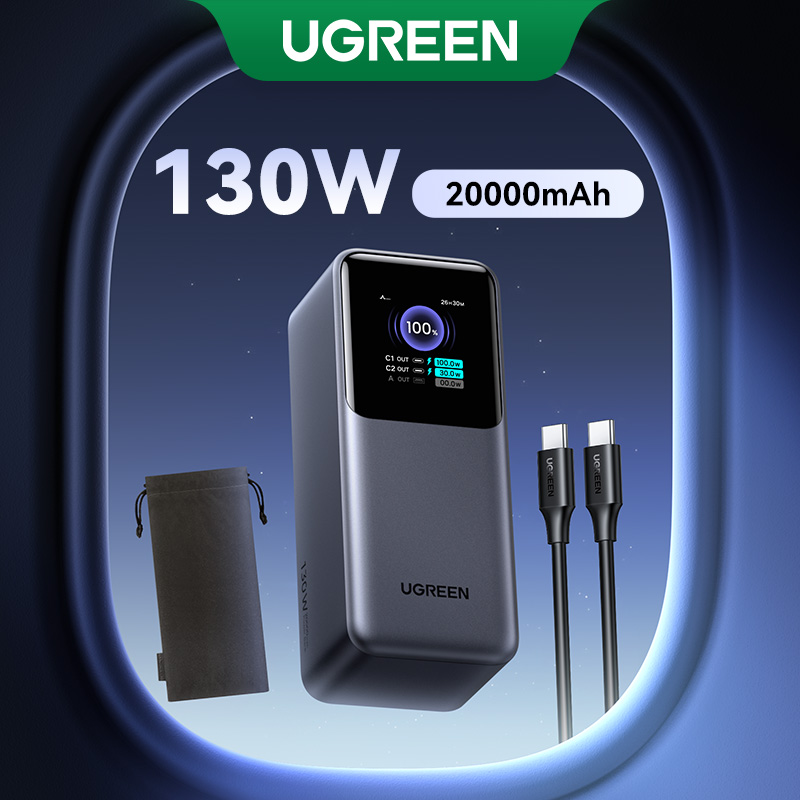 UGREEN 20000mAh Laptop Powerbank PD 130W Fast Charging Power Bank for Dell Lenovo MacBook Air Samsung S24 Ultra iPhone 15 14 13 Pro Max for Pixel iPad Xiaomi Huawei Mobile Phones Power Adapter Model:
