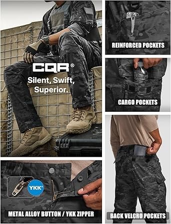CQR Men's Flex Elastic Tactical Pants Waterproof and Tear-resistant Work Pants Lightweight EDC Outdoor Work Mountaineering Pants